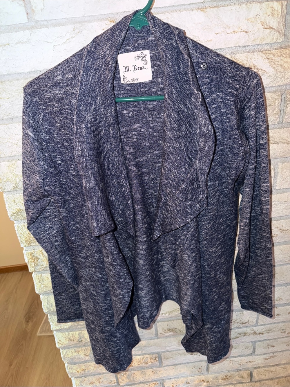 M. Rena Navy Heathered Open-Front Women's Cardigan